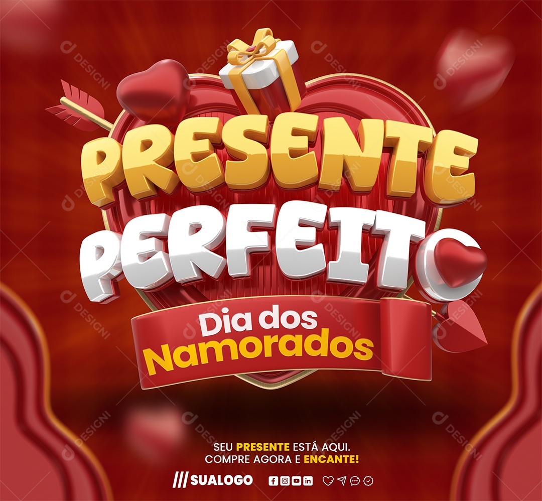 Presente Perfeito Dia dos Namorados Selo 3D Amarelo e Branco para Composição PSD