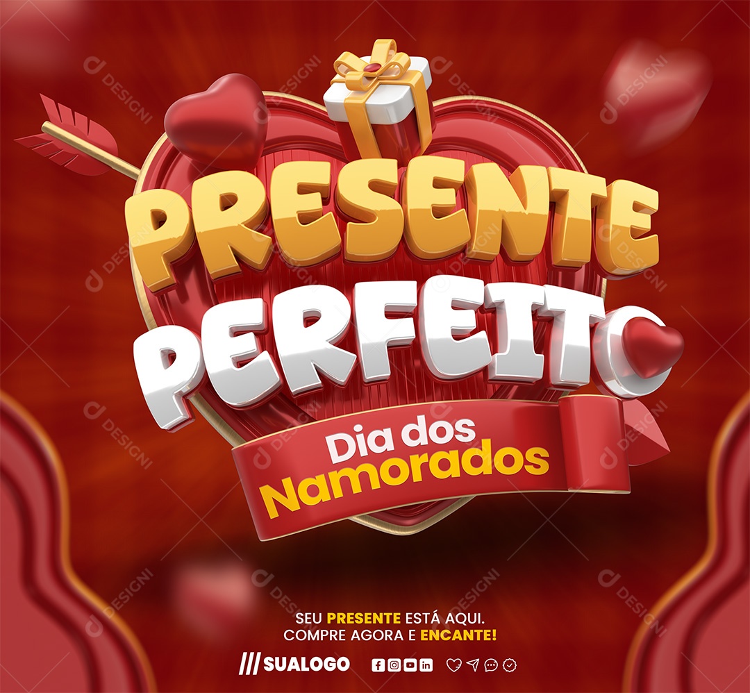 Presente Perfeito Dia dos Namorados Selo 3D Amarelo e Branco para Composição PSD