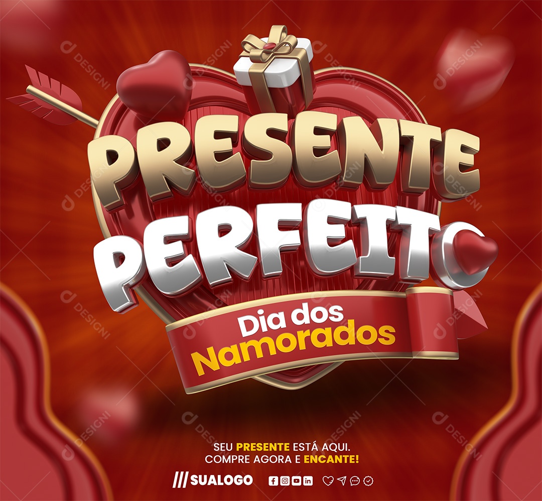 Presente Perfeito Dia dos Namorados Selo 3D para Composição PSD