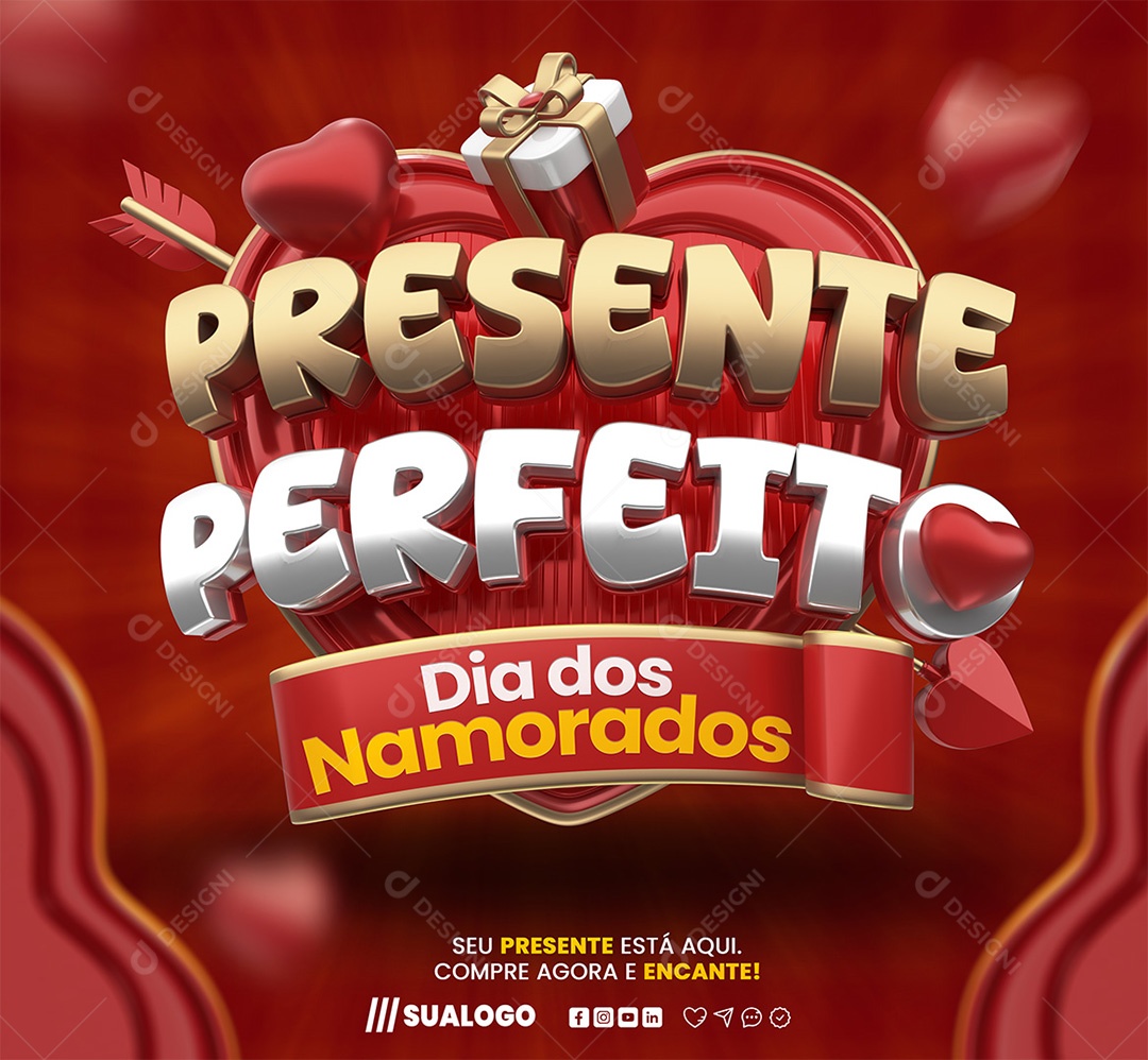 Presente Perfeito Dia dos Namorados Selo 3D para Composição PSD