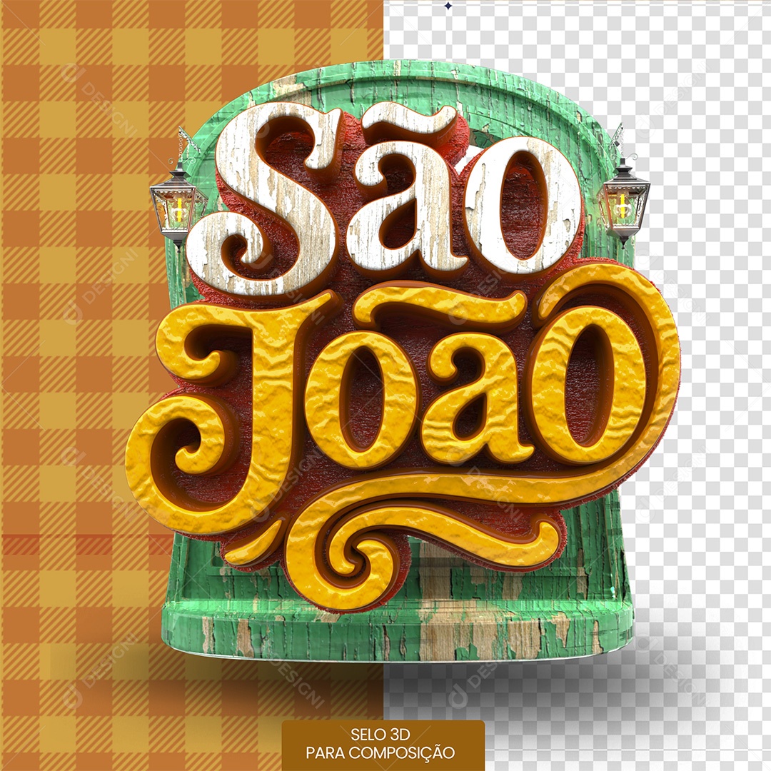 São João Selo 3D Branco e Laranja para Composição PSD