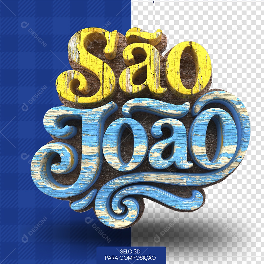 São João Selo 3D Amarelo e Azul para Composição PSD
