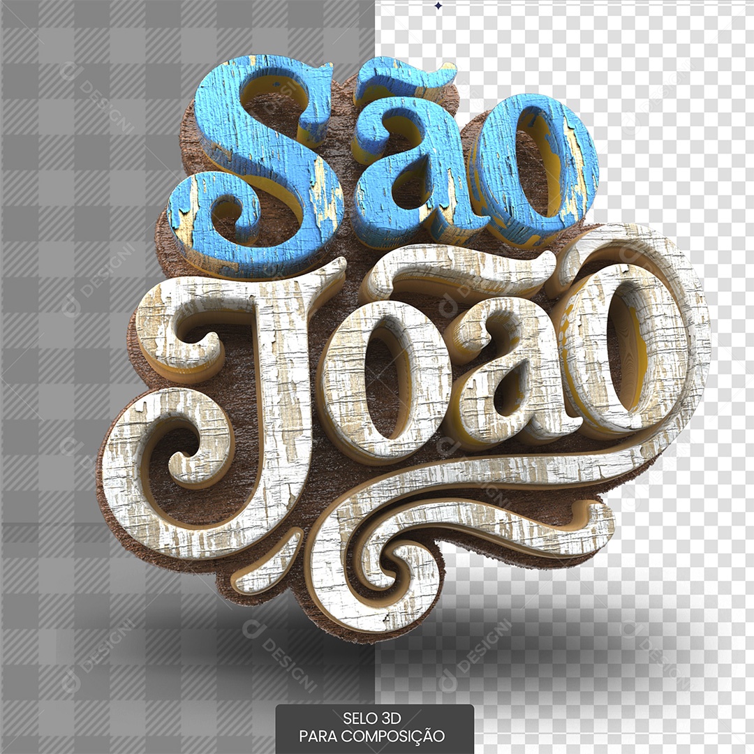 São João Selo 3D Azul e Branco para Composição PSD