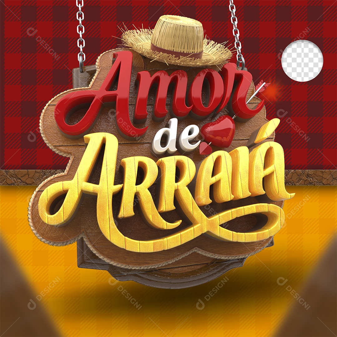 Amor de Arraiá Selo 3D Vermelho Amarelo para Composição PSD