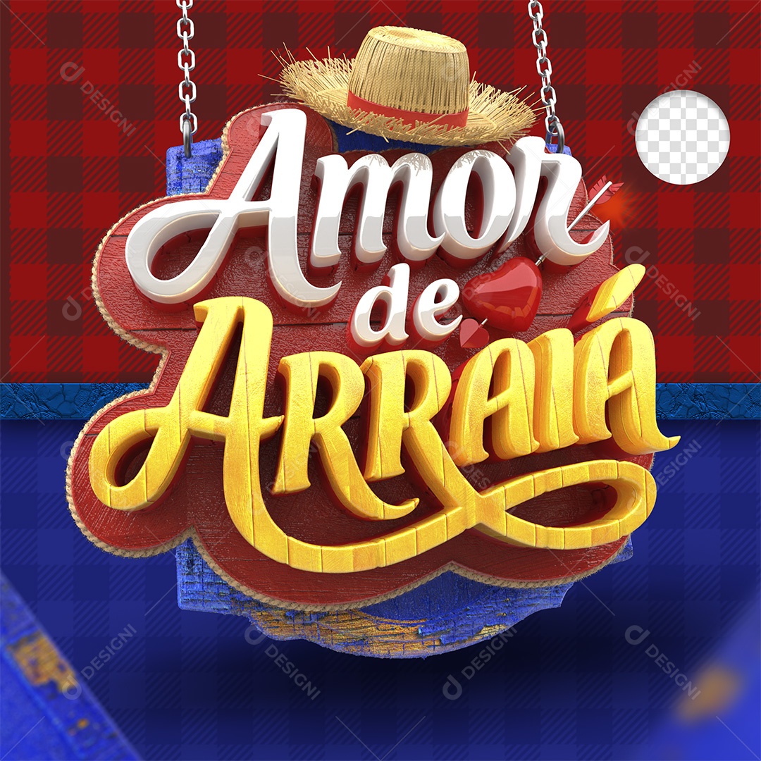 Amor de Arraiá Selo 3D Branco e Amarelo para Composição PSD