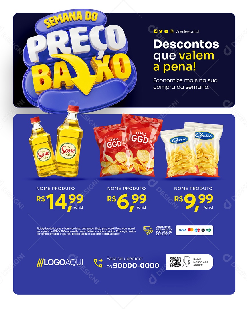 Supermercado Semana do Preço Baixo Descontos Social Media PSD Editável