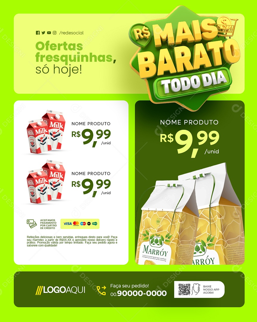 Supermercado Mais Barato Todo Dia Ofertas Fresquinhas Social Media PSD Editável