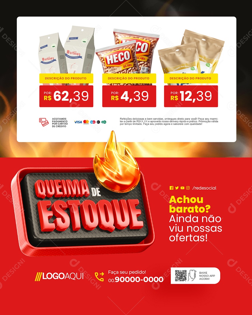 Supermercado Queima de Estoque Produtos Social Media PSD Editável