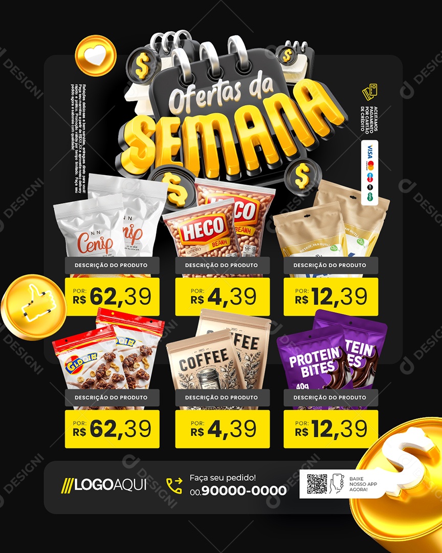 Supermercado Ofertas da Semana Produtos Social Media PSD Editável