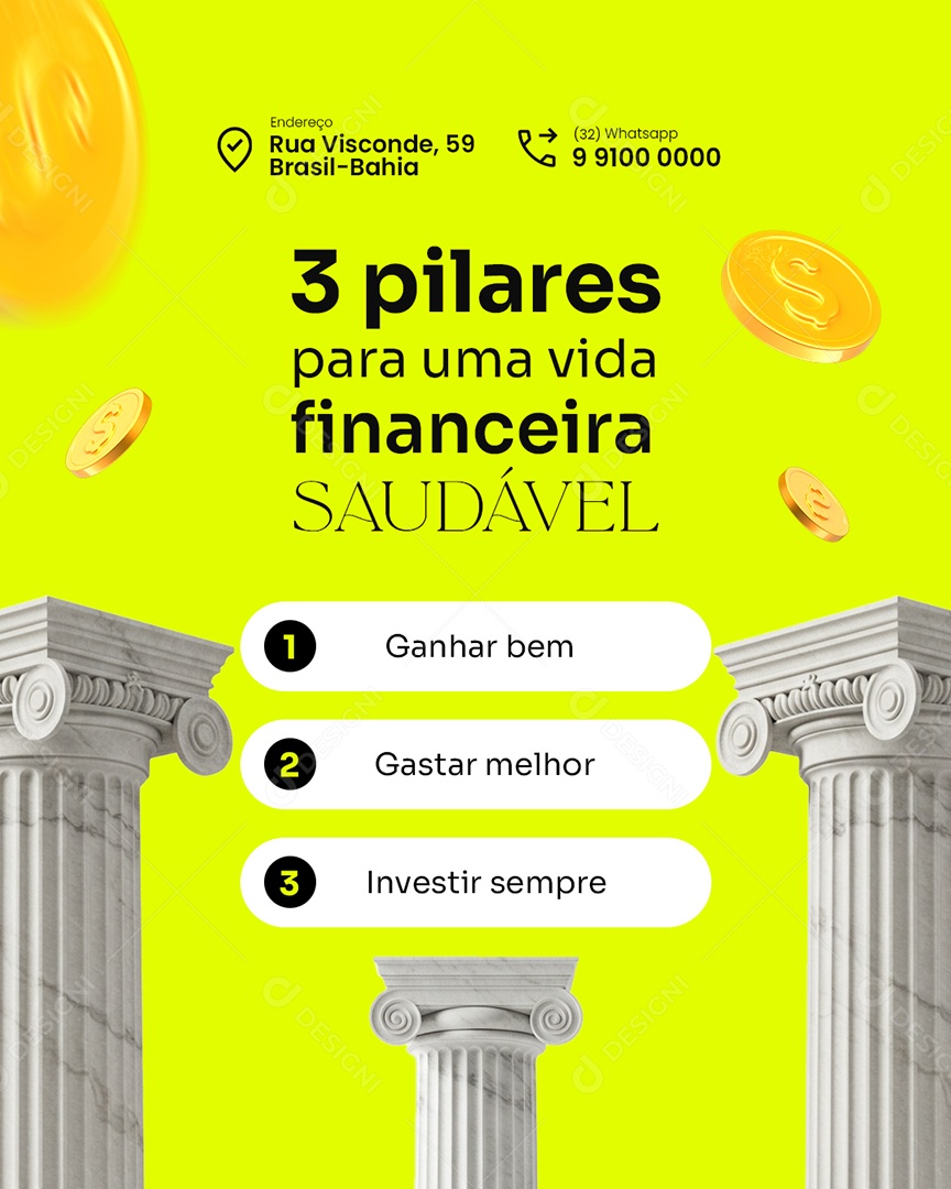 Contabilidade Dicas Finanças Três Pilares Social Media PSD Editável