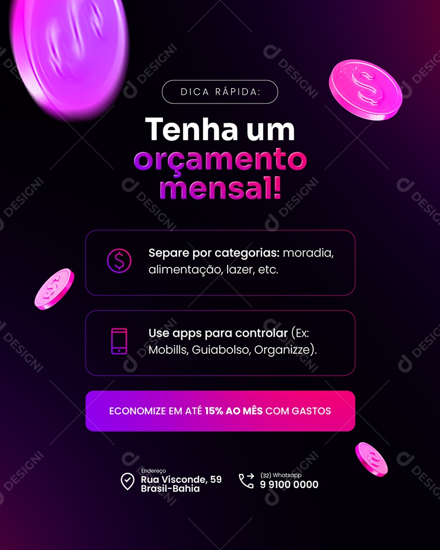 Contabilidade Dicas Finanças Tenha um Orçamento Mensal Social Media PSD Editável