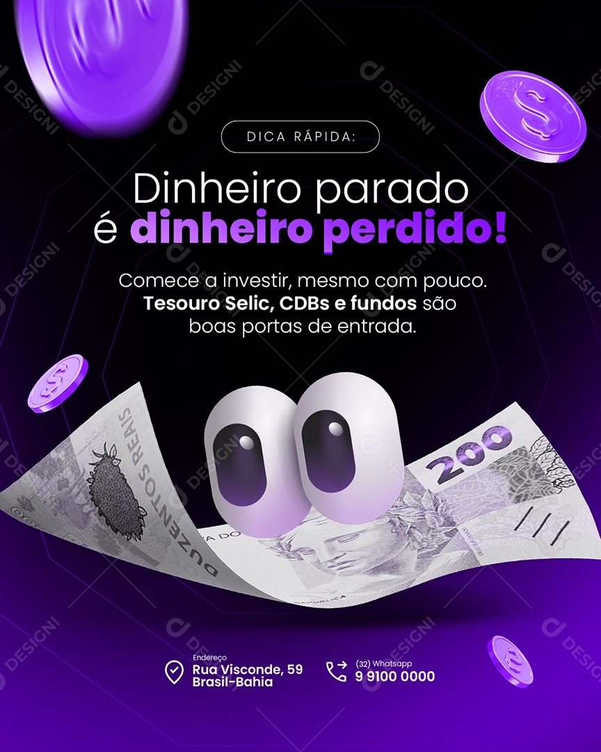 Contabilidade Dicas Finanças Dinheiro Parado é Dinheiro Perdido Social Media PSD Editável