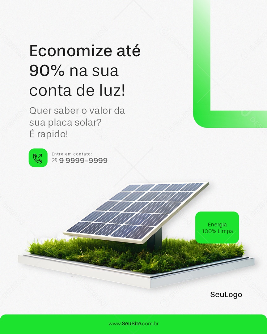 Energia Solar Economize Até 90% na Sua Conta de Luz Social Media PSD Editável