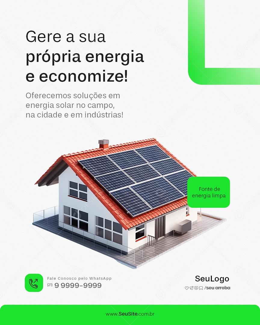Energia Solar Gere a Sua Própria Energia e Economize Social Media PSD Editável