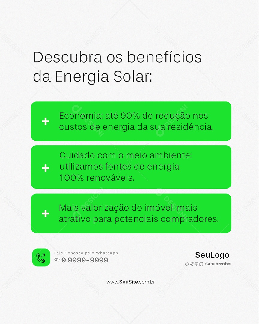 Energia Solar Descubra os Beneficios Social Media PSD Editável