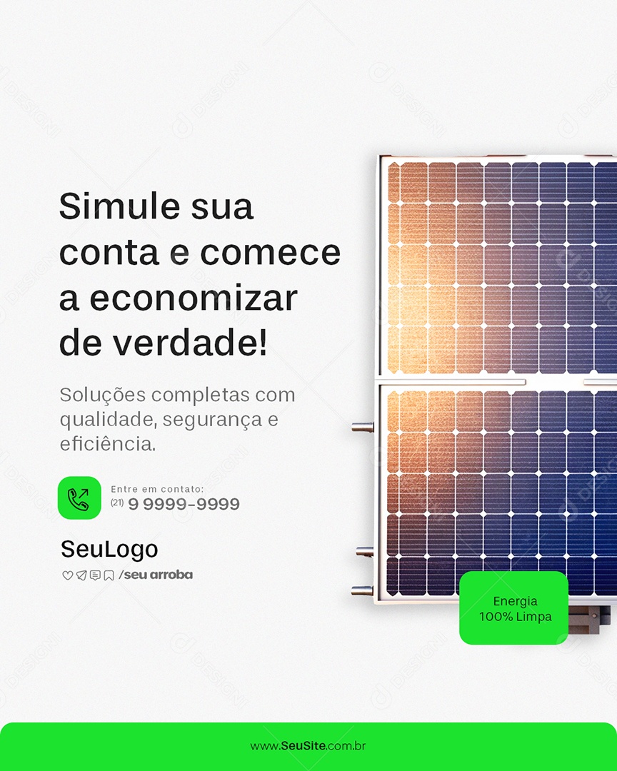 Energia Solar Simule sua Conta e Comece Social Media PSD Editável