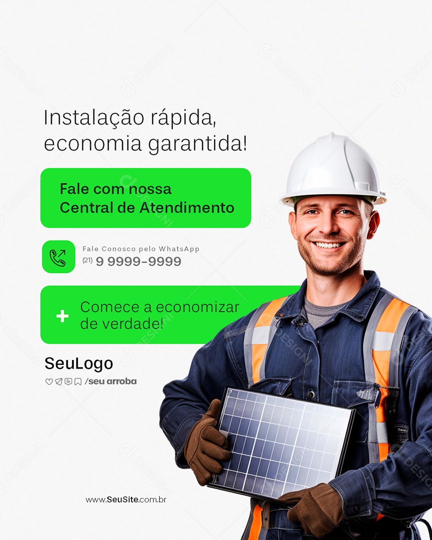 Energia Solar Instalação Rápida Social Media PSD Editável
