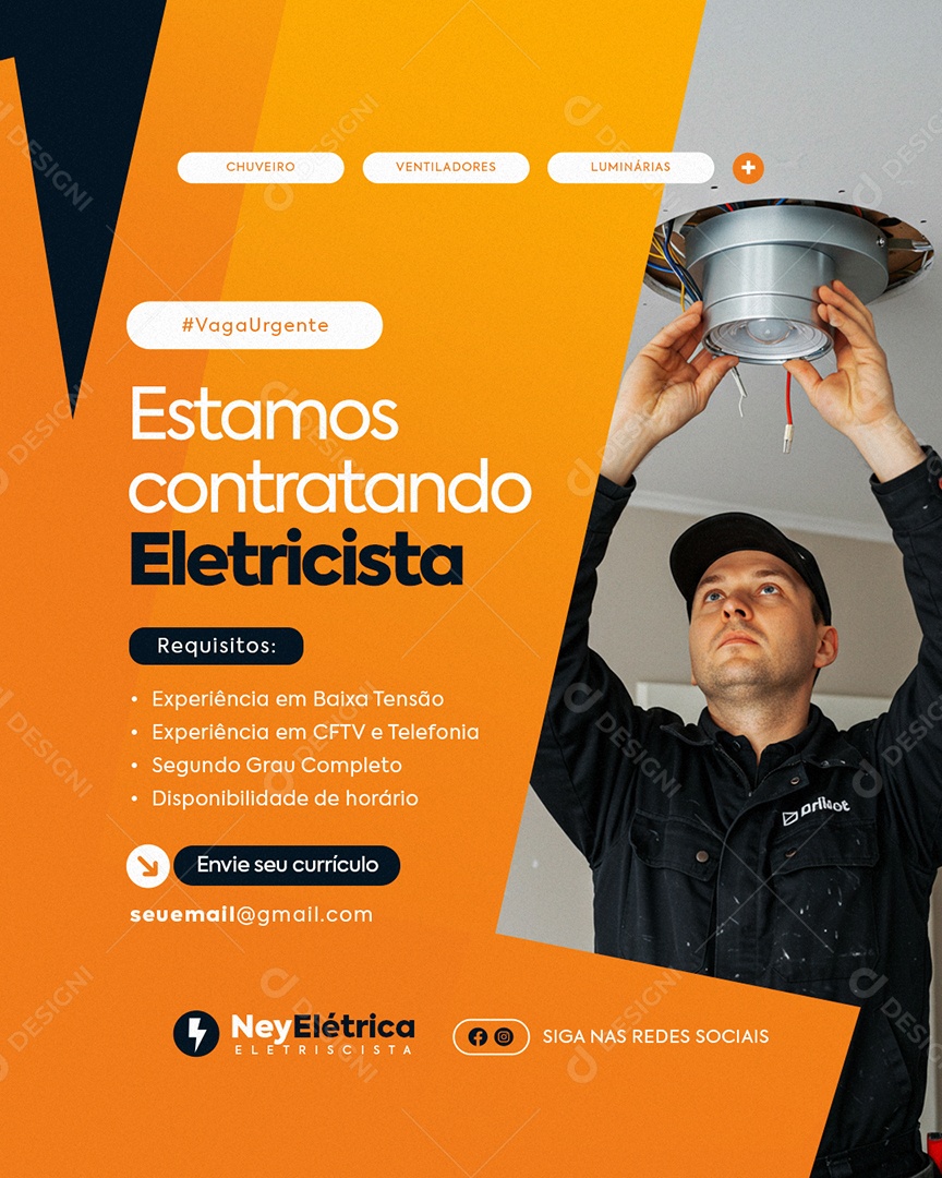 Estamos Contratando Eletricista Social Media PSD Editável