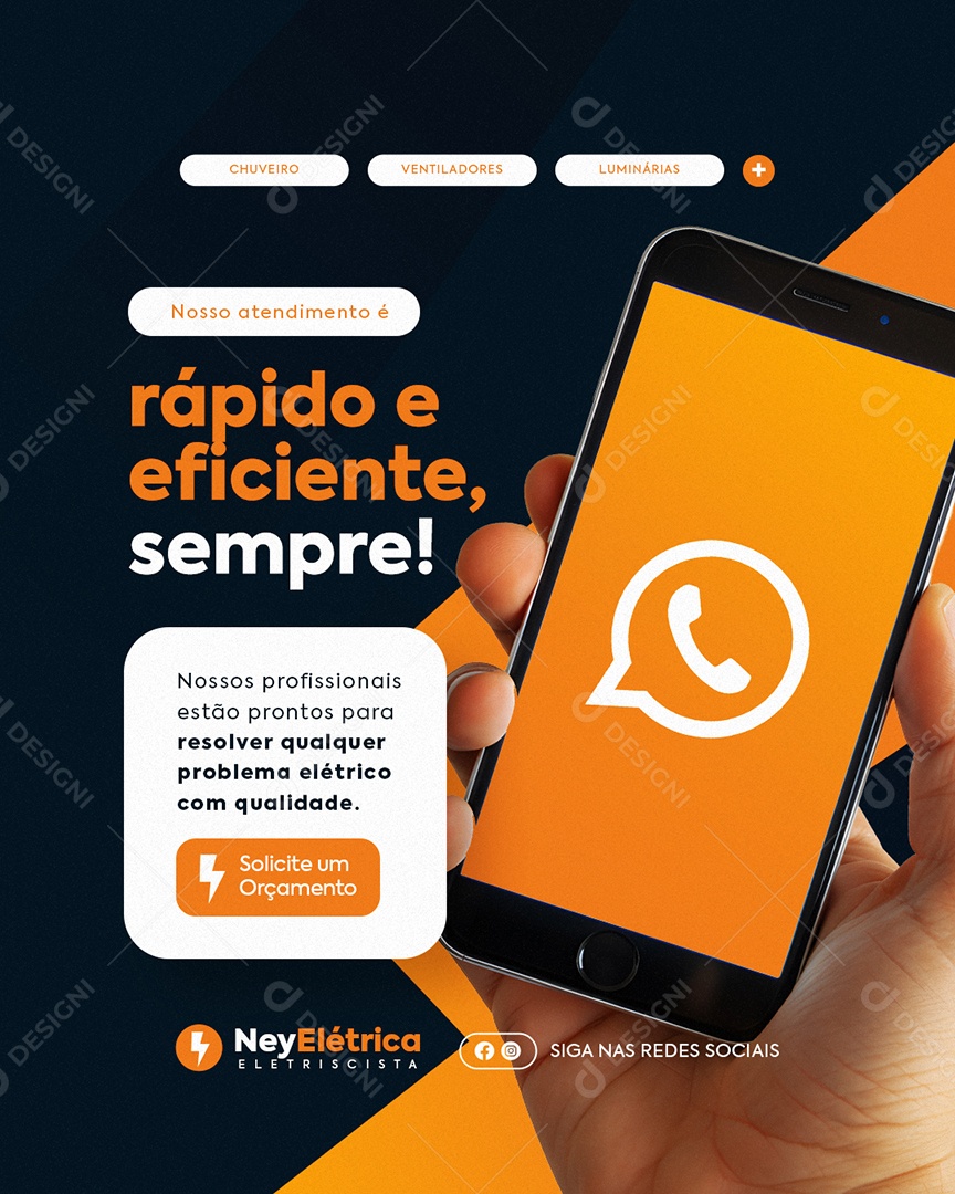 Eletricista Nosso Atendimento é Rápido e Eficiente Social Media PSD Editável
