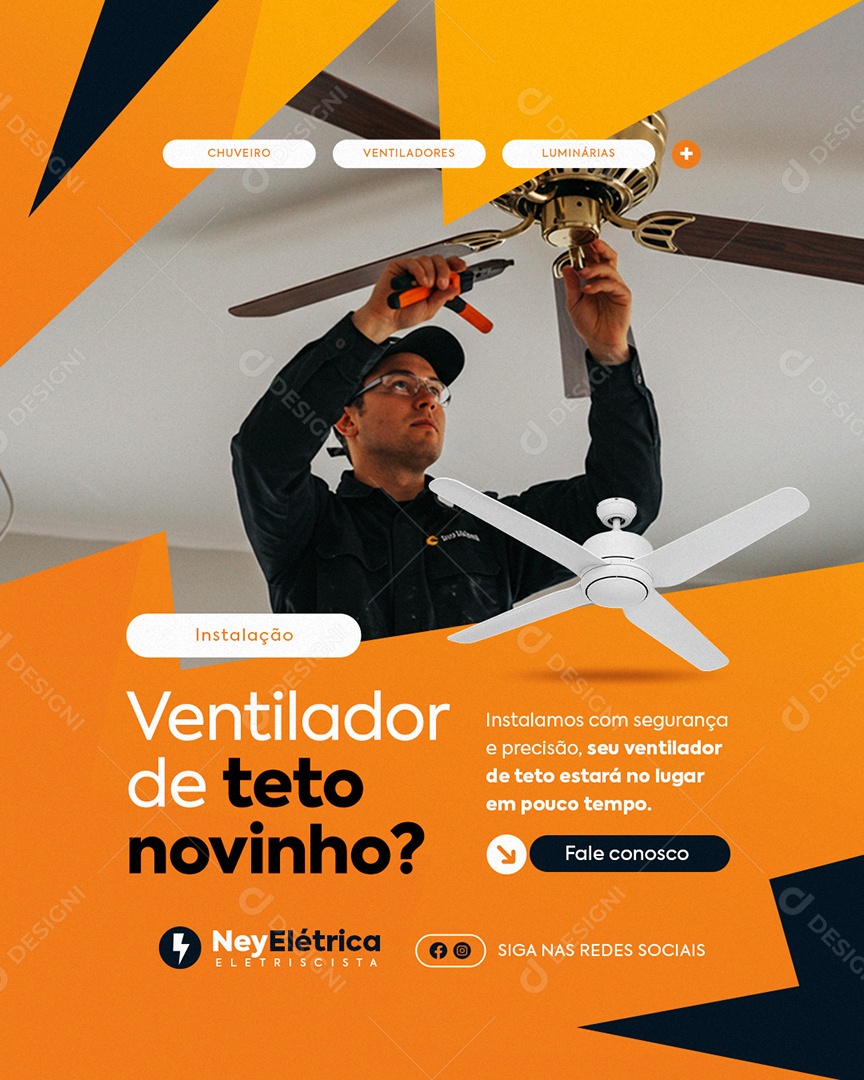 Eletricista Instalação Ventilador de Teto Novinho Social Media PSD Editável