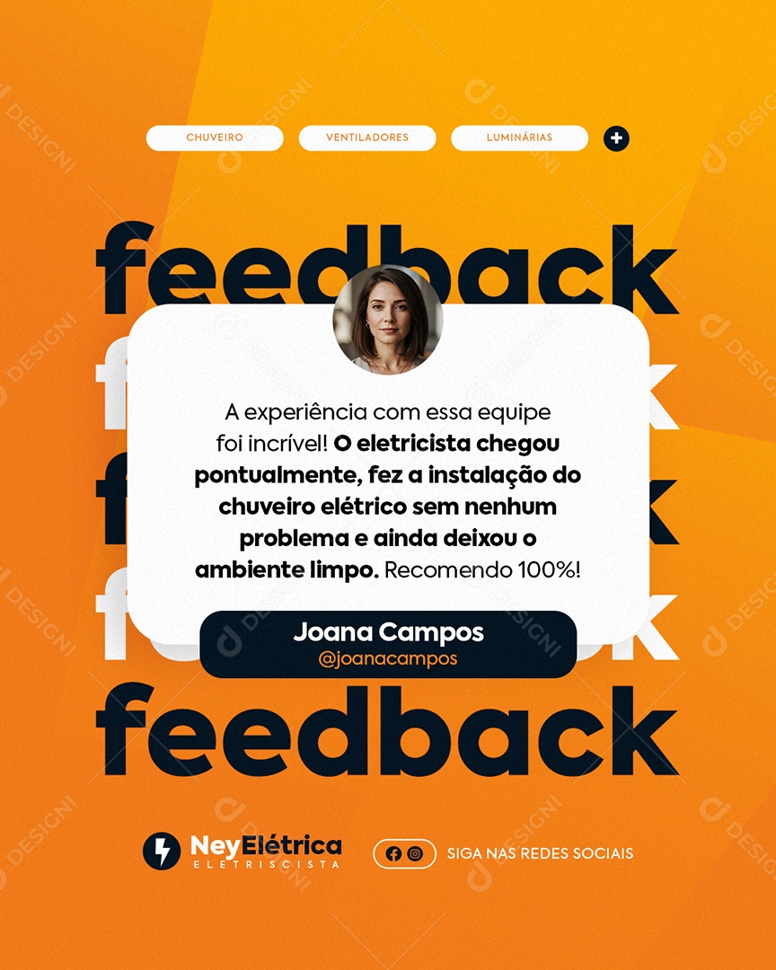 Eletricista Feedback Joana Campos Social Media PSD Editável