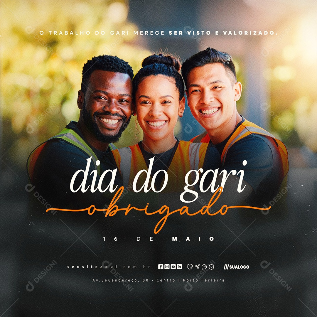 Dia do Gari 16 de Maio Obrigado Social Media PSD Editável
