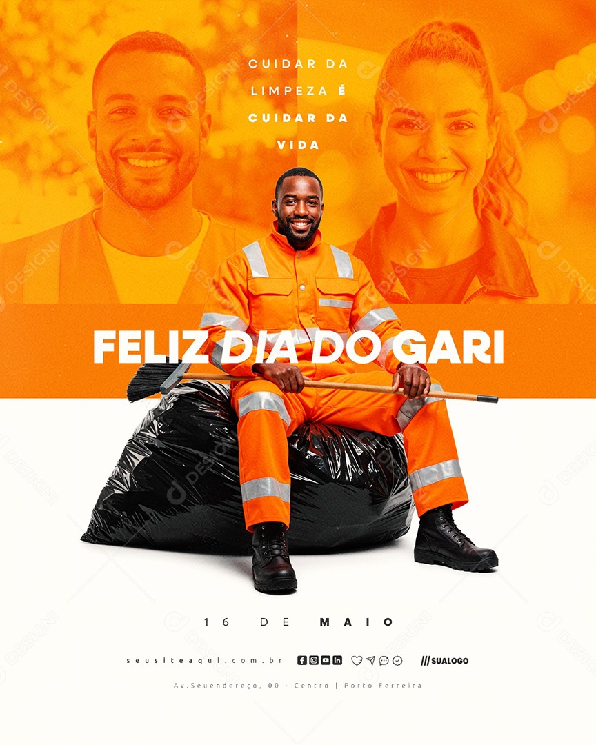 Feliz Dia do Gari 16 de Maio Social Media PSD Editável