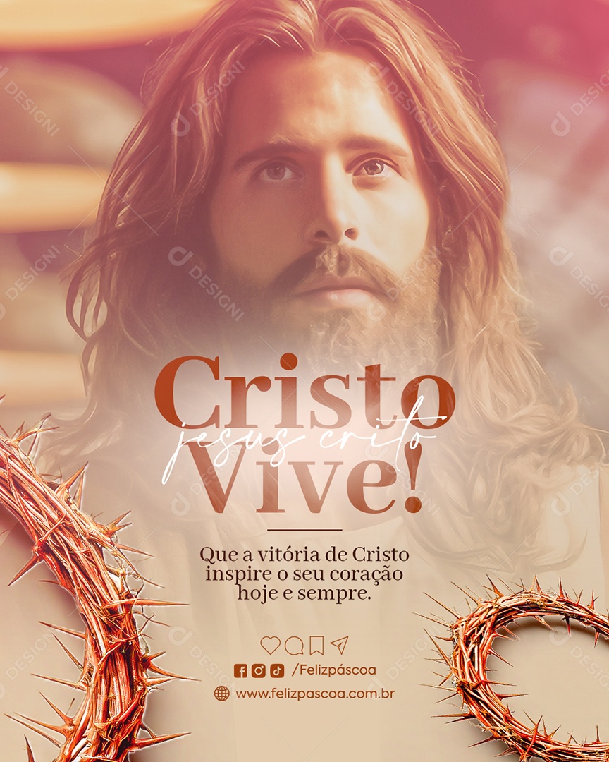 Páscoa Cristo Vive Social Media PSD Editável