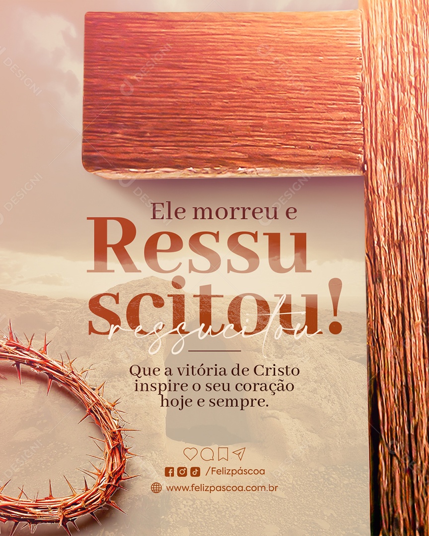 Páscoa Ele Morreu e Ressucitou Social Media PSD Editável