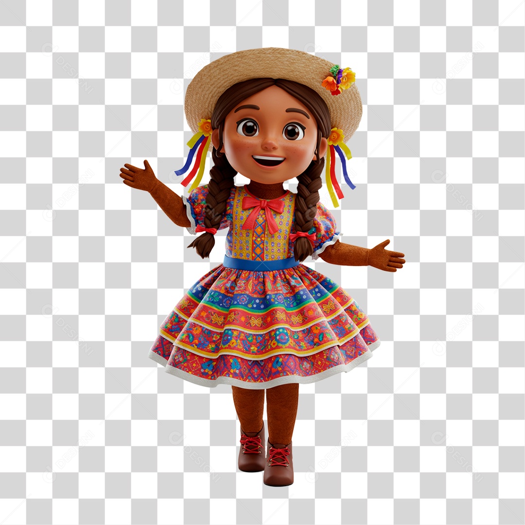 Personagem Menina com Roupa de Festa Junina PNG Transparente