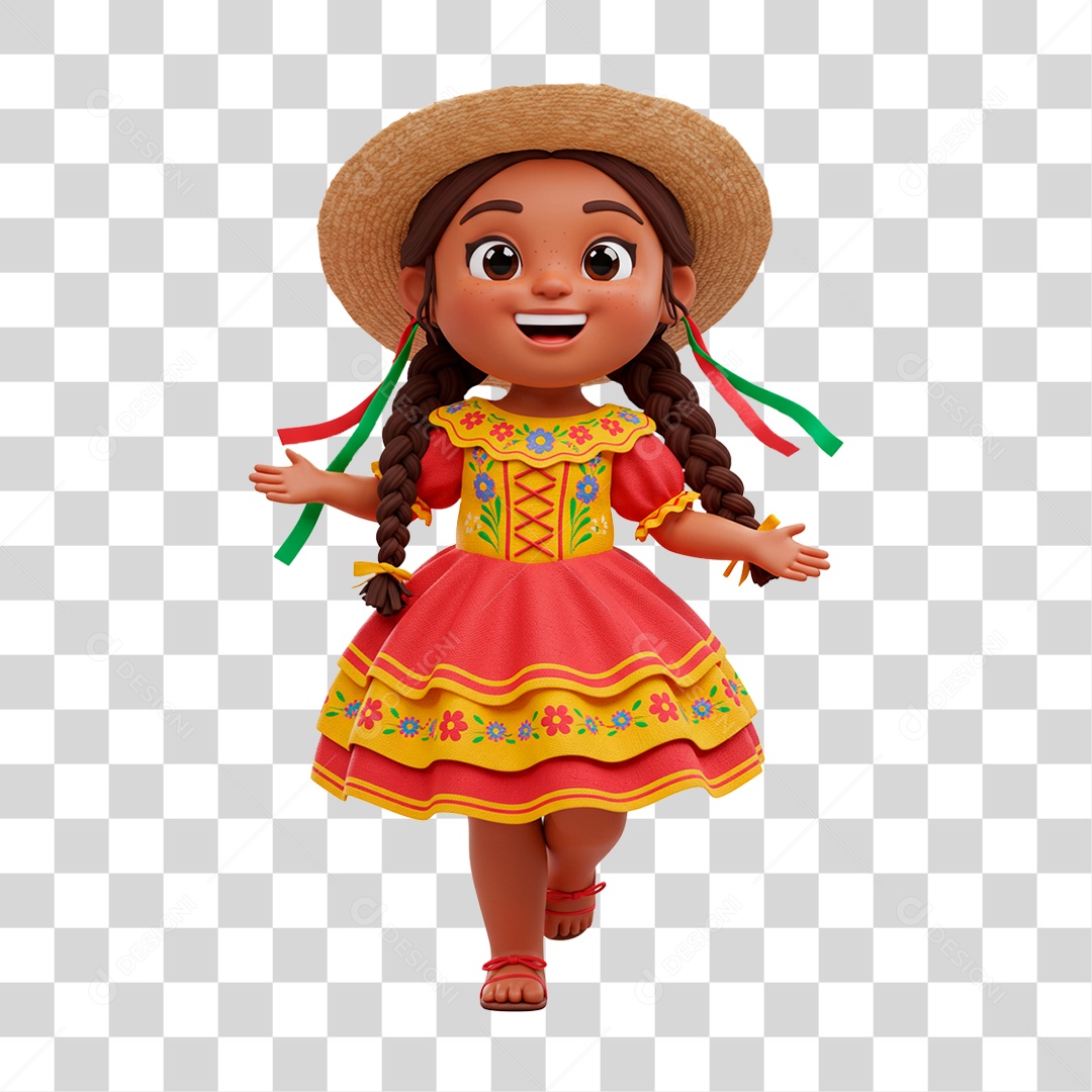 Personagem Menina com Roupa de Festa Junina PNG Transparente