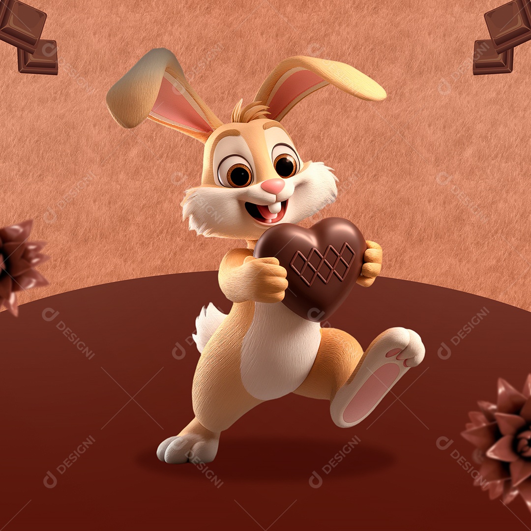 Coelho da Páscoa Elemento 3D para Composição PSD