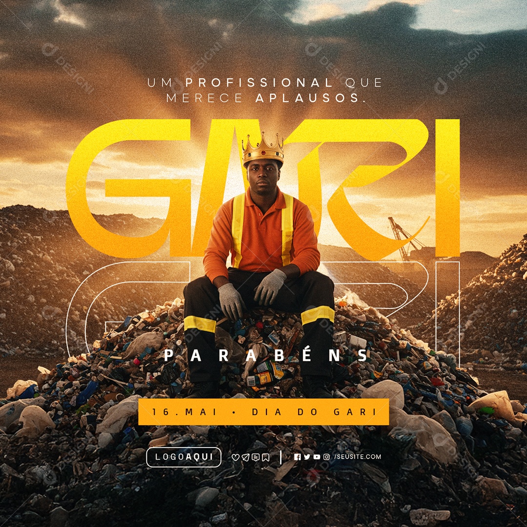 Dia do Gari 16 de Maio Parabéns Social Media PSD Editável