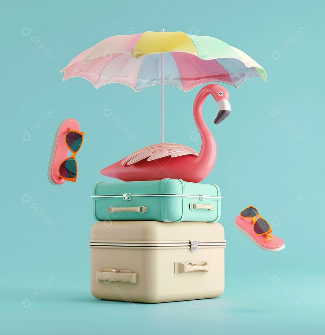 Bagagem para viagens de verão e férias com fundo azul