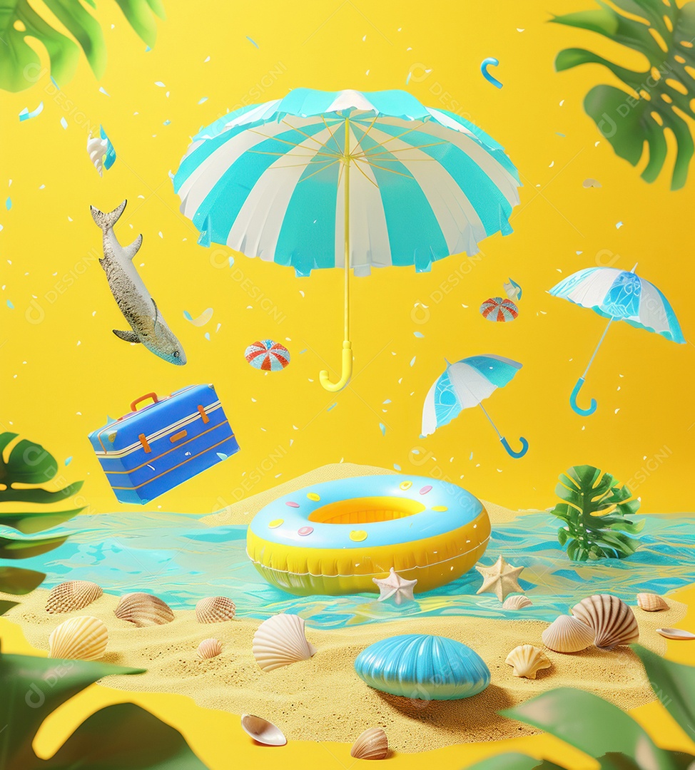 Moldura de praia de verão com estrelas do mar e conchas