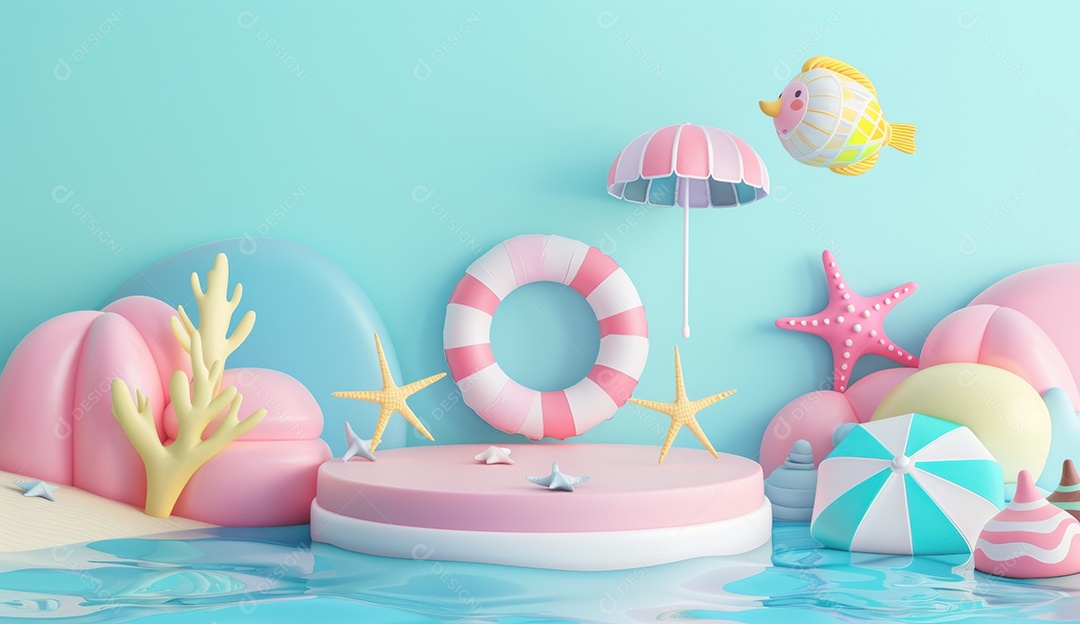 Fundo de verão com bola de praia colorida flutuando na piscina