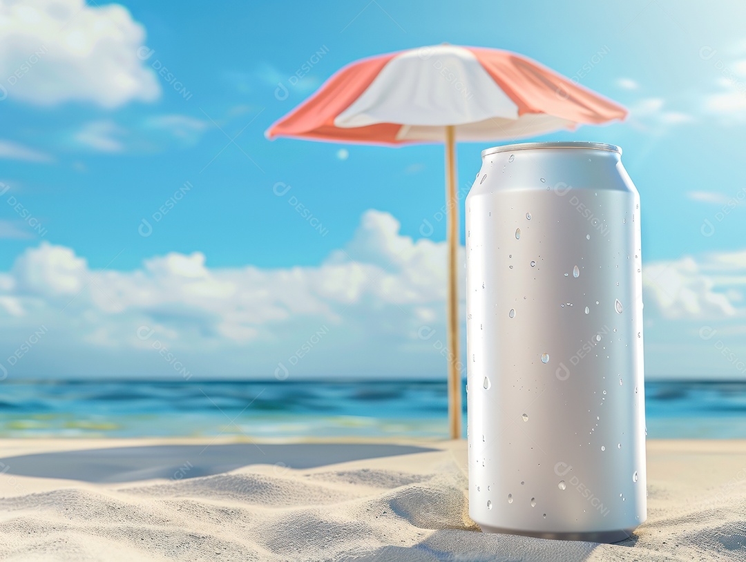 Lata sob praia de areia para o conceito de verão