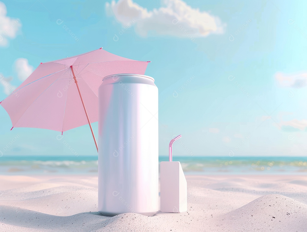 Lata sob praia de areia para o conceito de verão