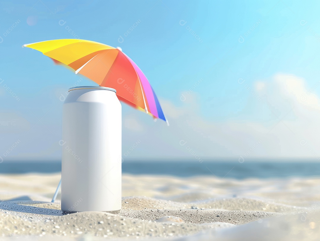 Lata sob praia de areia para o conceito de verão