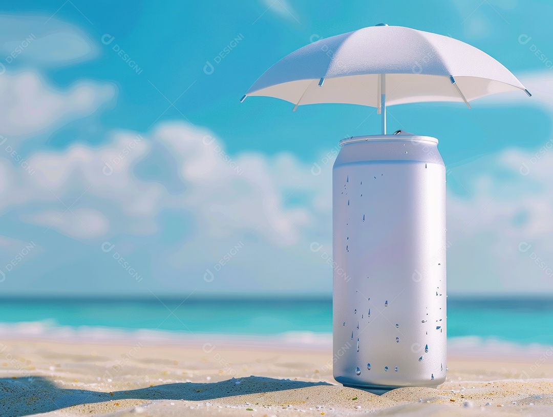 Lata sob praia de areia para o conceito de verão