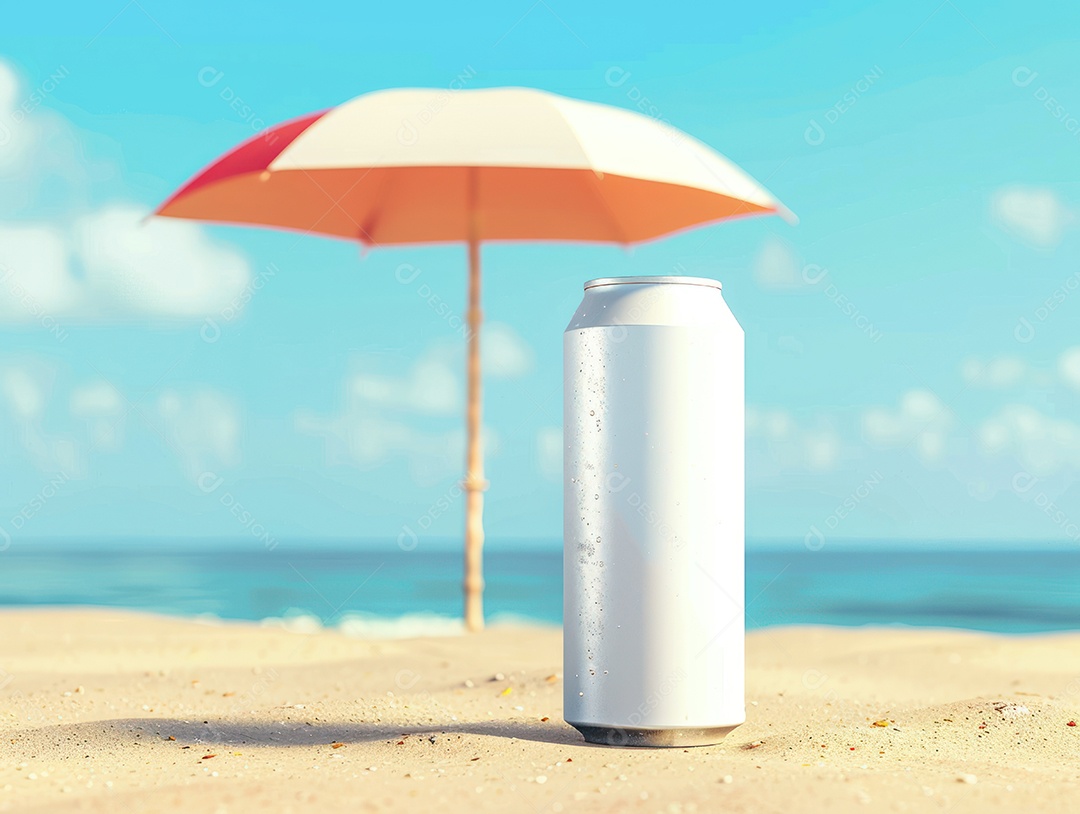 Lata sob praia de areia para o conceito de verão