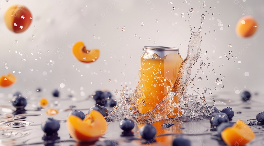 Lata de alumínio com suco de fruta refrescante e com gás