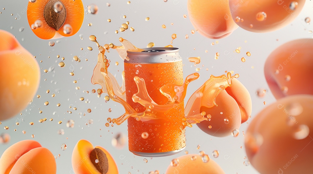 Lata de alumínio com suco de fruta refrescante e com gás