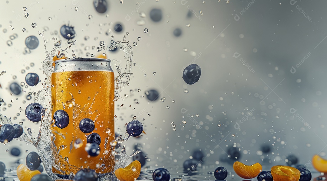 Lata de alumínio com suco de fruta refrescante e com gás