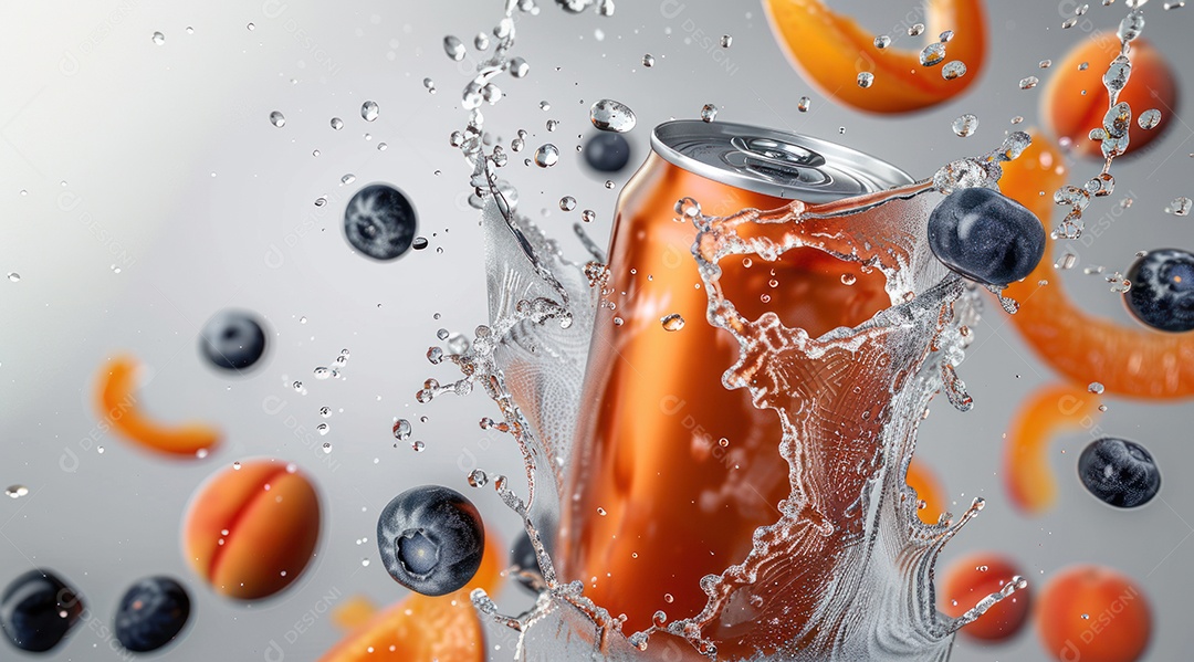 Lata de alumínio com suco de fruta refrescante e com gás