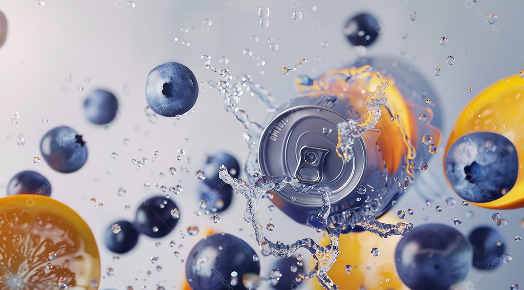 Lata de alumínio com suco de fruta refrescante e com gás