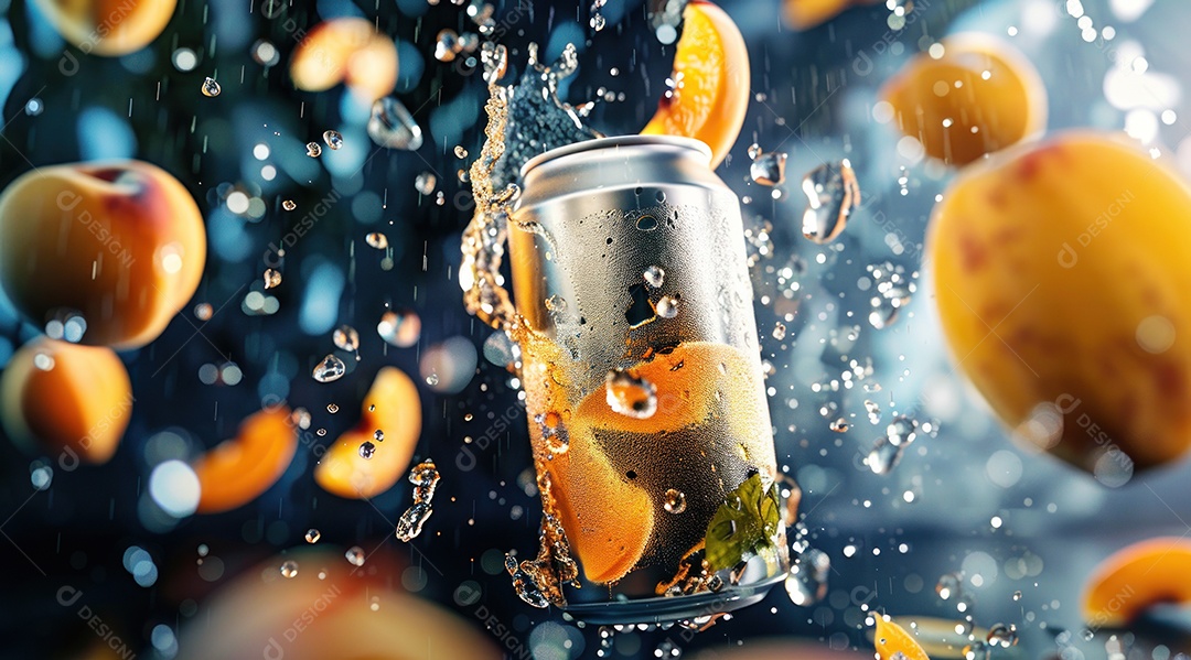 Lata de alumínio com suco de fruta refrescante e com gás