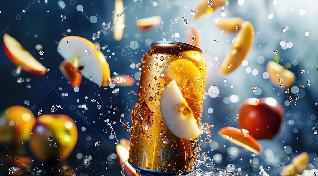 Lata de alumínio com suco de fruta refrescante e com gás