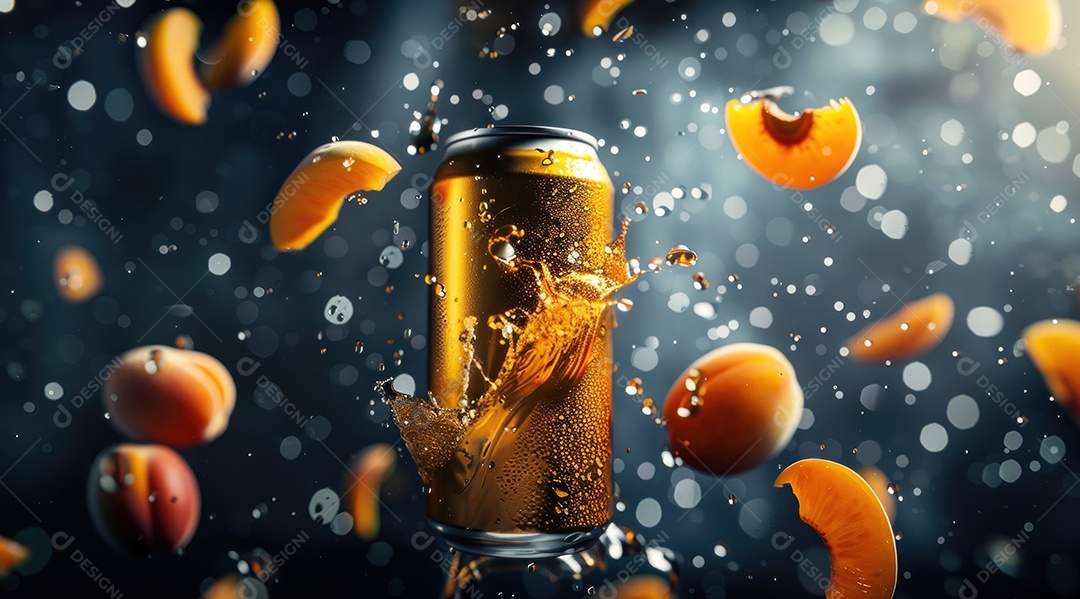 Lata de alumínio com suco de fruta refrescante e com gás