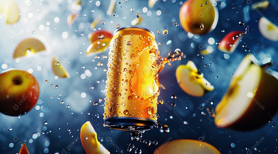 Lata de alumínio com suco de fruta refrescante e com gás